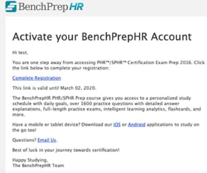 BenchPrep Account Sample Email