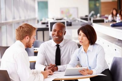 Co-workers talking